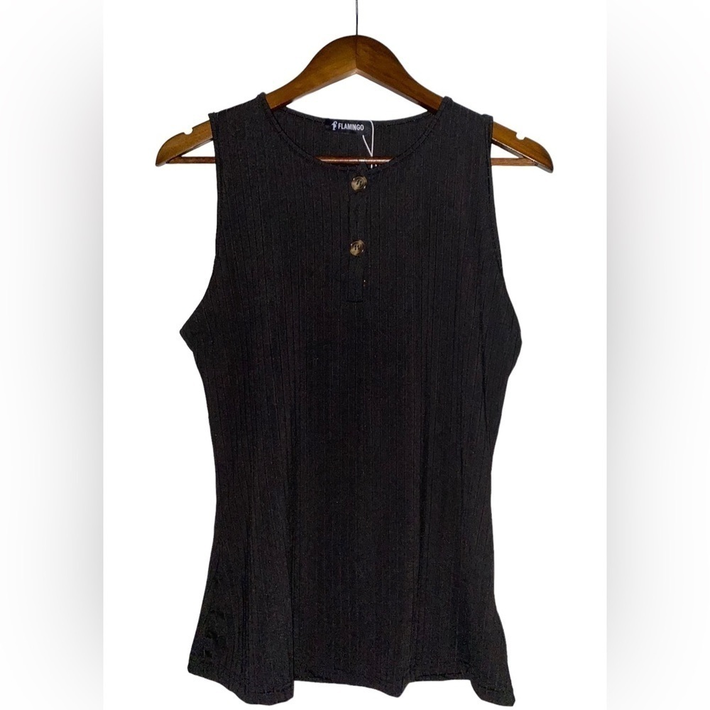 Flamingo Women‎ Sleeveless Ribbed Knit Tank Top Black 2XL Pullover NWT
